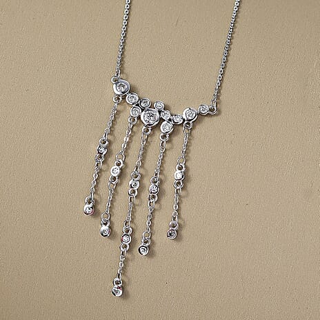 Luxuriant Lab Grown Diamond (SI-G-H) Waterfall Necklace (Size - 18) in Rhodium Overlay Sterling Silver 0.56 Ct.