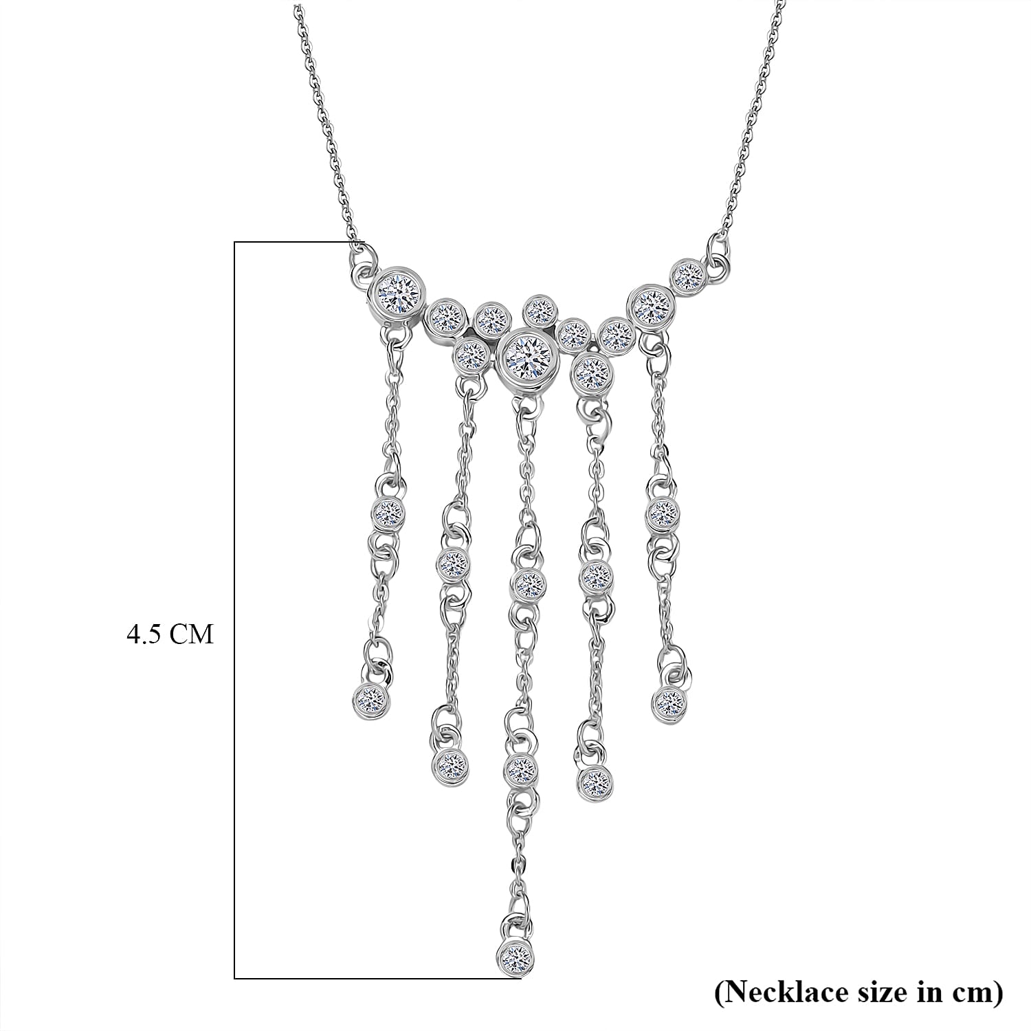 Luxuriant Lab Grown Diamond (SI-G-H) Waterfall Necklace (Size - 18) in Rhodium Overlay Sterling Silver 0.56 Ct.