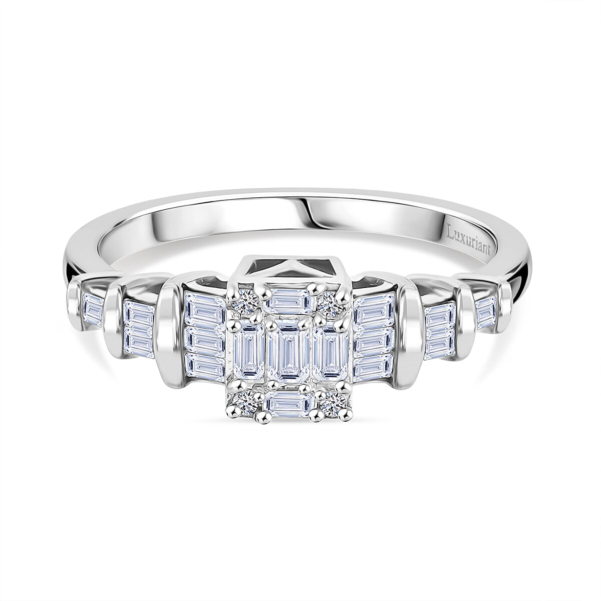 Luxuriant Lab Grown Diamond (SI-GH) Ring in Rhodium Overlay Sterling Silver 0.51 Ct.
