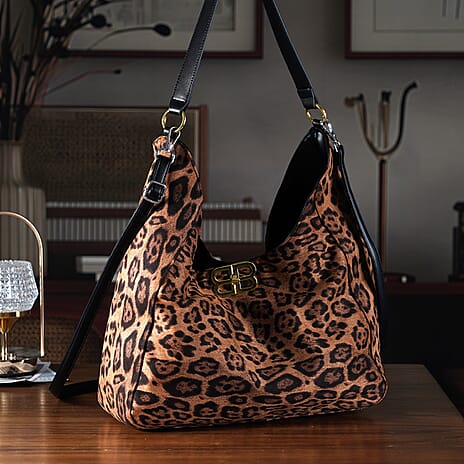 Closeout Deal - Designer Inspired Leopard Print Tote Bag - Brown