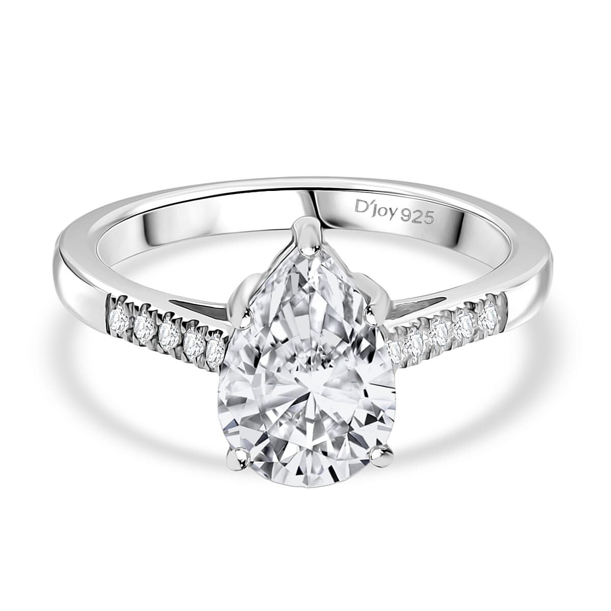D'Joy Moissanite Ring in Rhodium Overlay Sterling Silver 1.88 Ct.