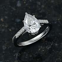 D'Joy Moissanite Ring in Rhodium Overlay Sterling Silver 1.88 Ct.