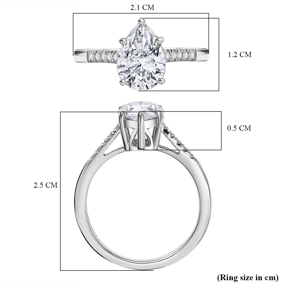 D'Joy Moissanite Ring in Rhodium Overlay Sterling Silver 1.88 Ct.