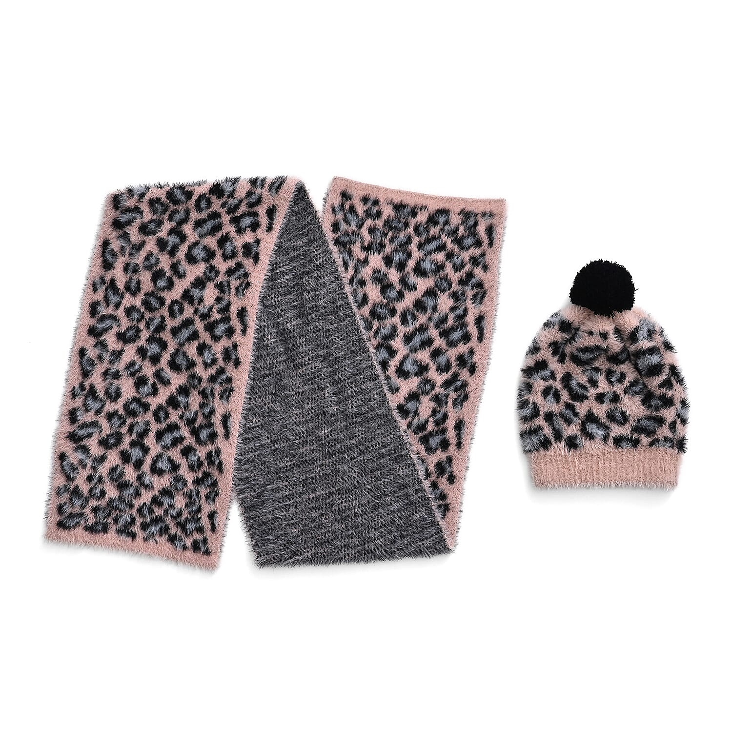 Styled By 2 Piece Leopard Print Scarf and Hat (One Size) - Pink