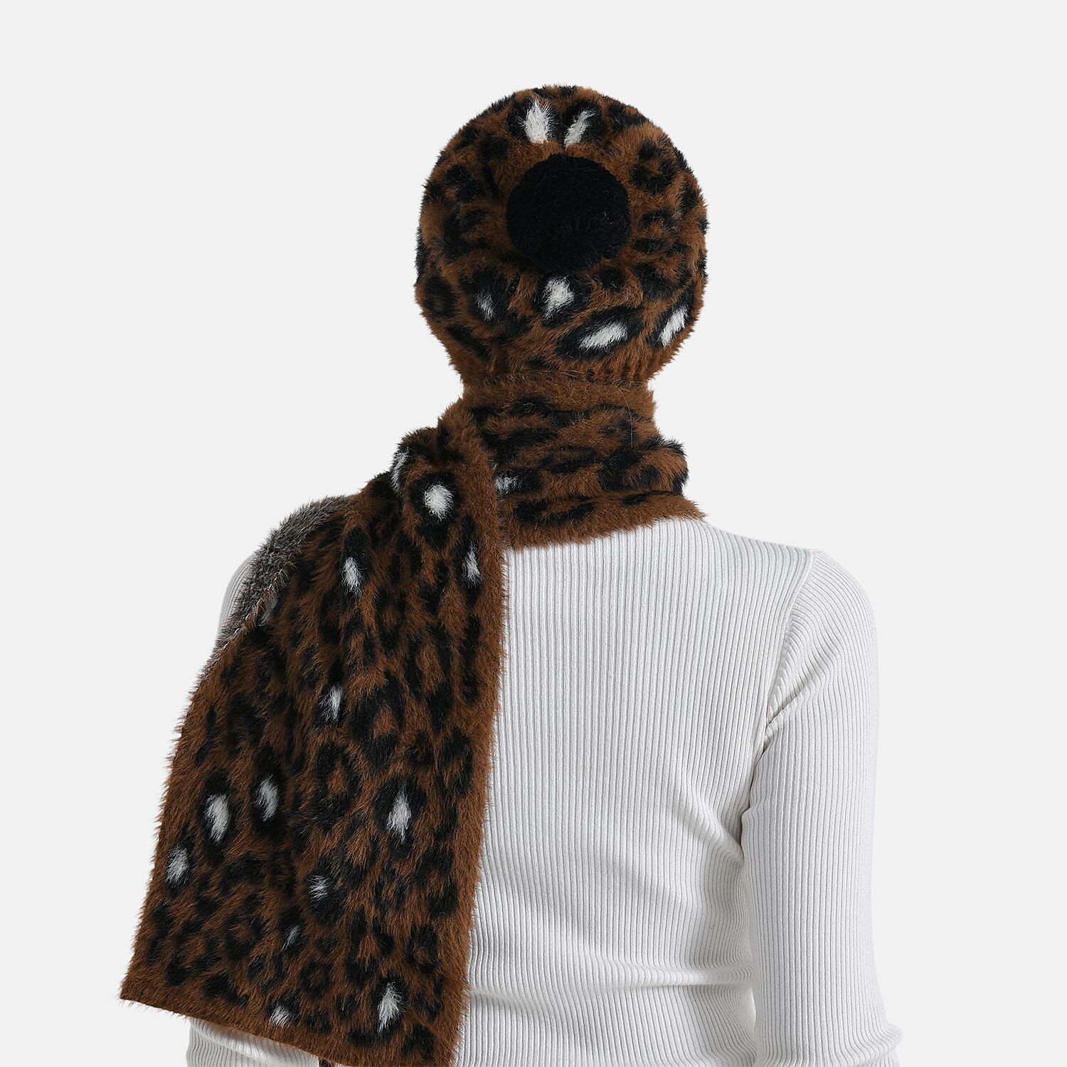 Styled By 2 Piece Leopard Print Scarf and Hat (One Size) - Coffee