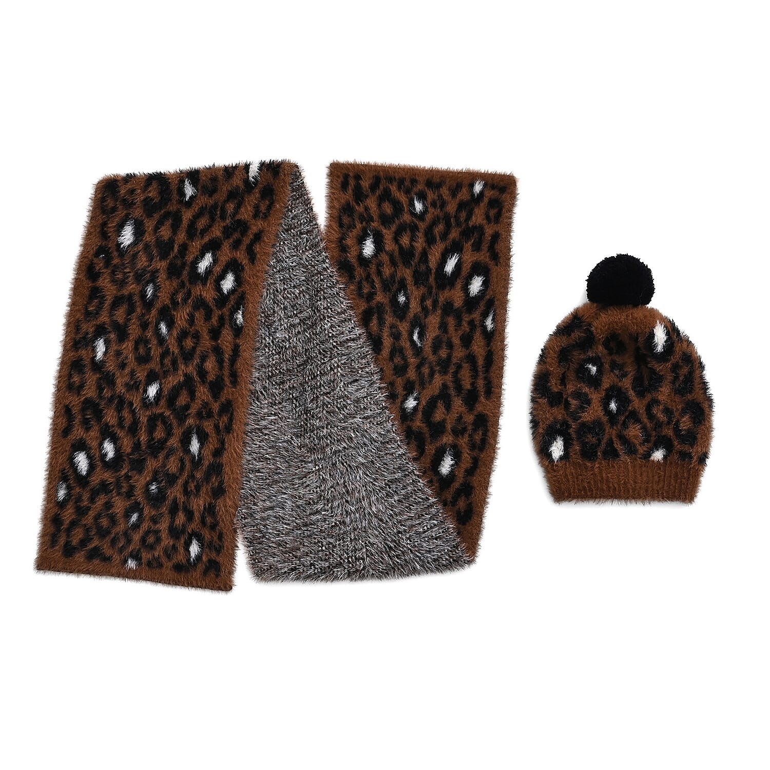 Styled By 2 Piece Leopard Print Scarf and Hat (One Size) - Coffee