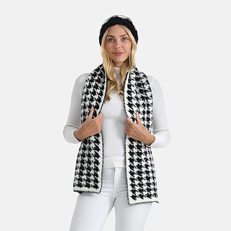 Styled By 2 Piece Scarf and Hat (One Size) - Black - White