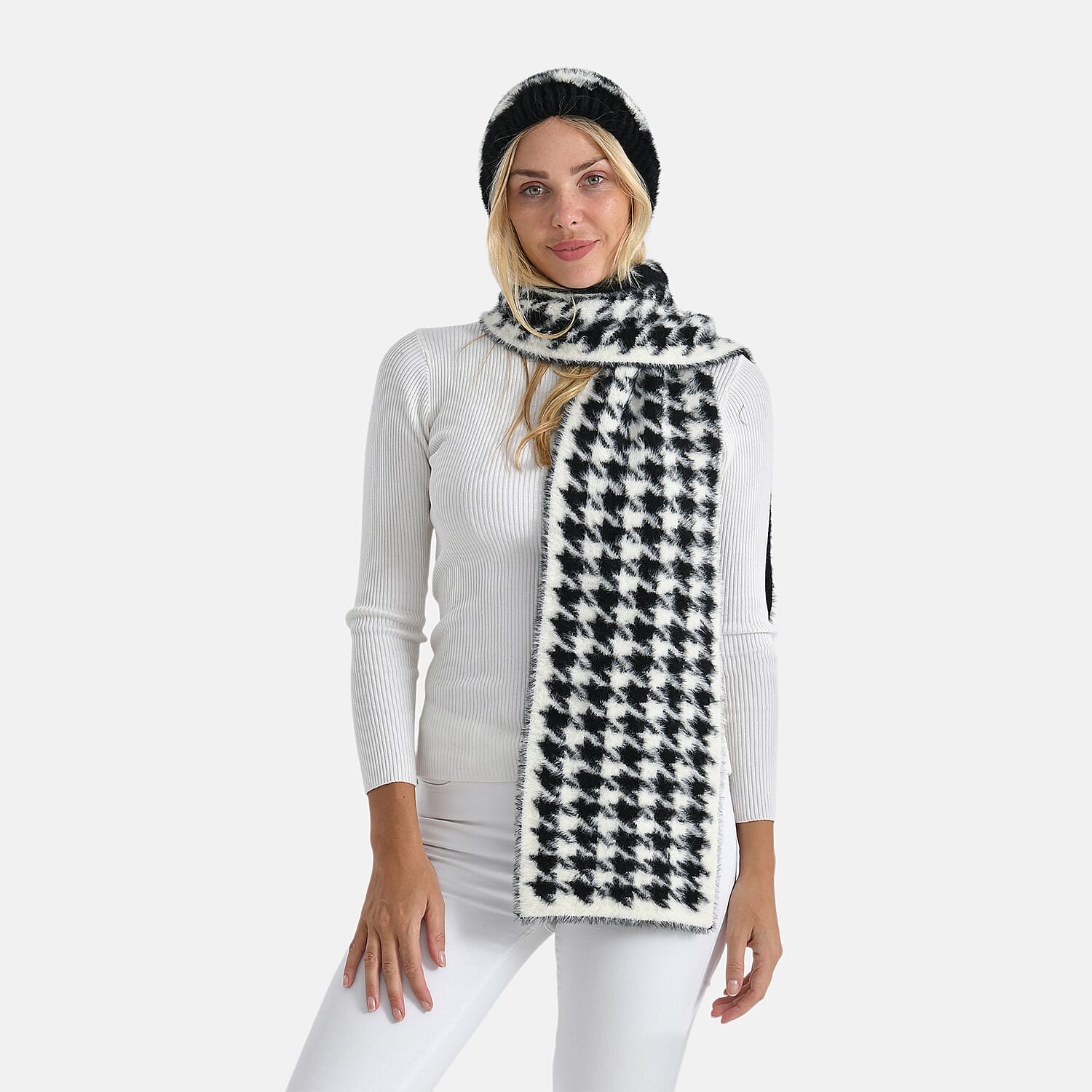Styled-By-2-Piece-Scarf-and-Hat-One-Size-Black-White