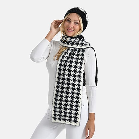 Styled By 2 Piece Scarf and Hat (One Size) - Black - White