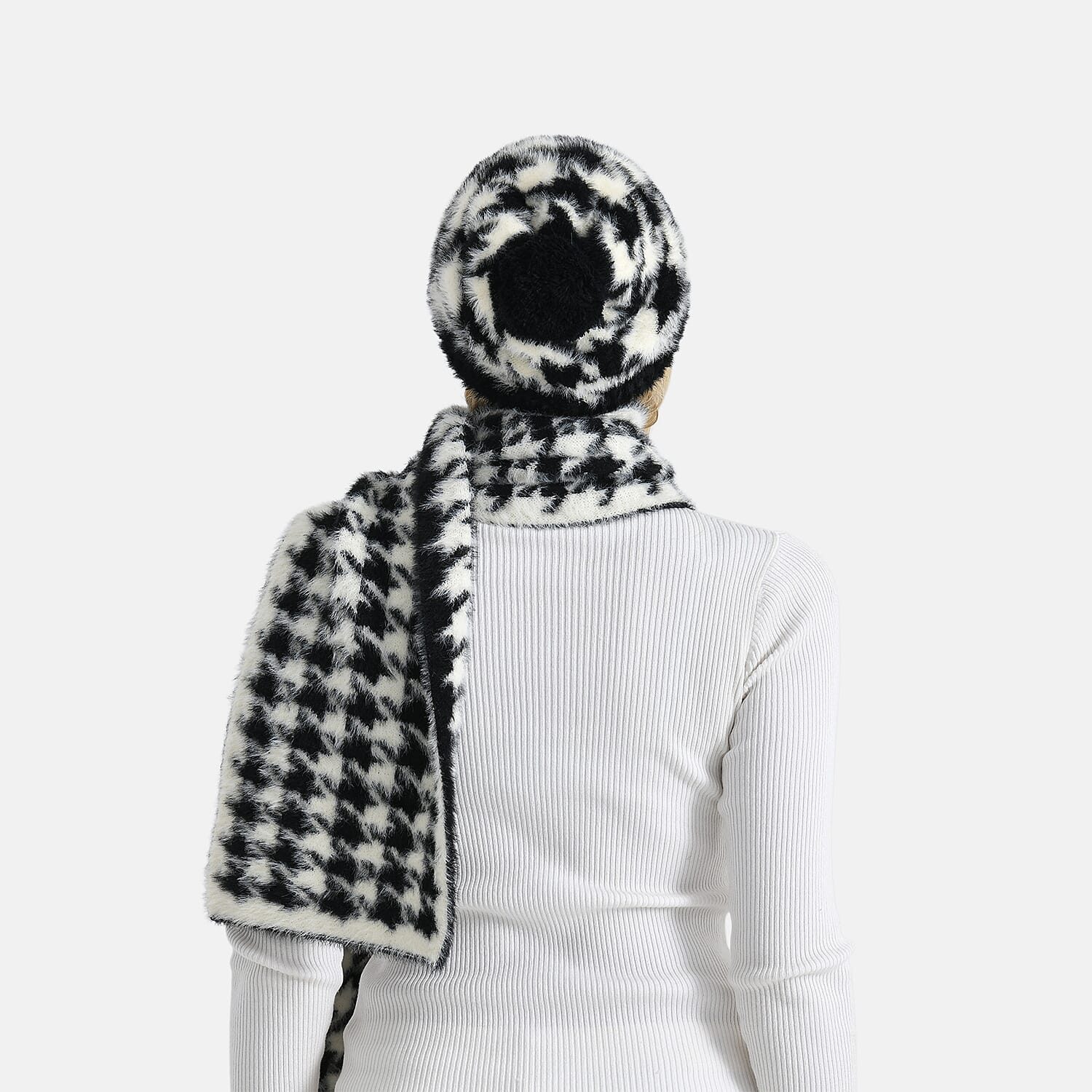 Styled By 2 Piece Scarf and Hat (One Size) - Black - White