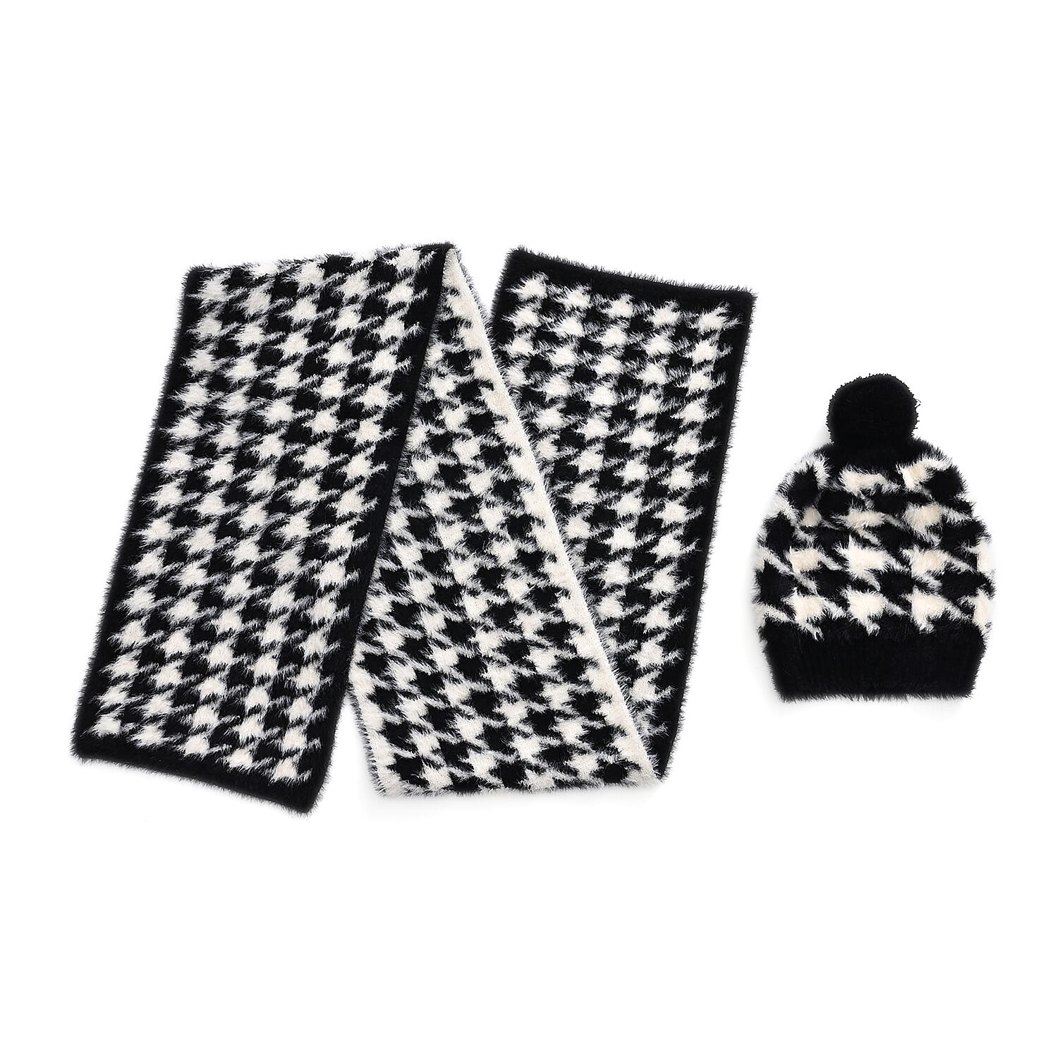 Styled By 2 Piece Scarf and Hat (One Size) - Black - White