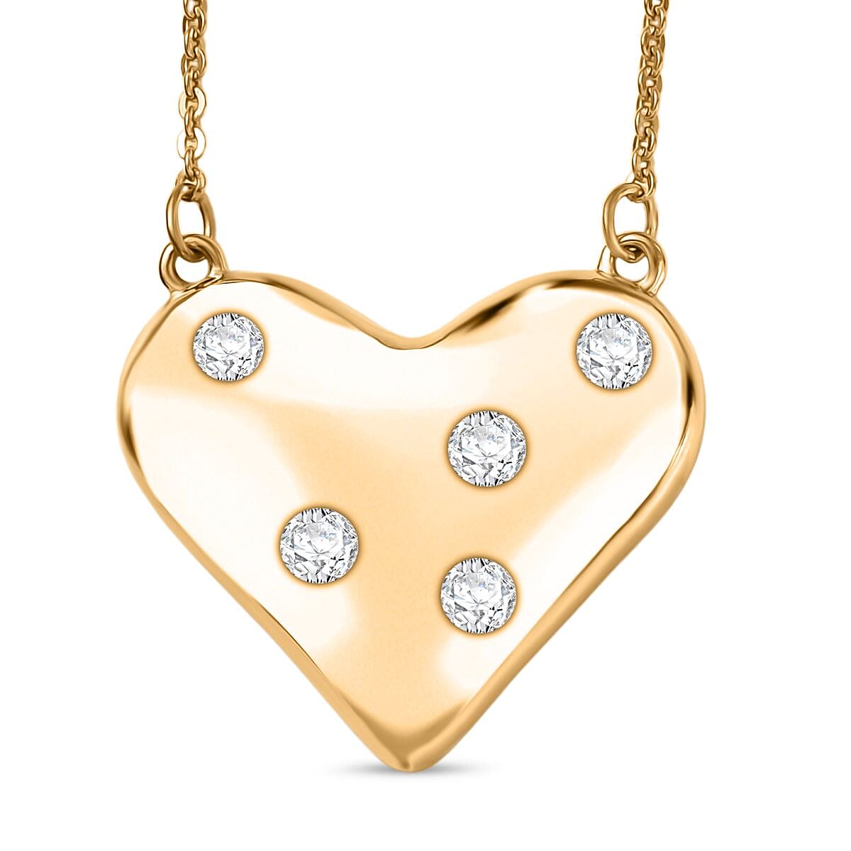 Moissanite Heart Necklace (Size - 20) in Yellow Gold Plated Sterling Silver, Silver Wt. 4.62 Gms