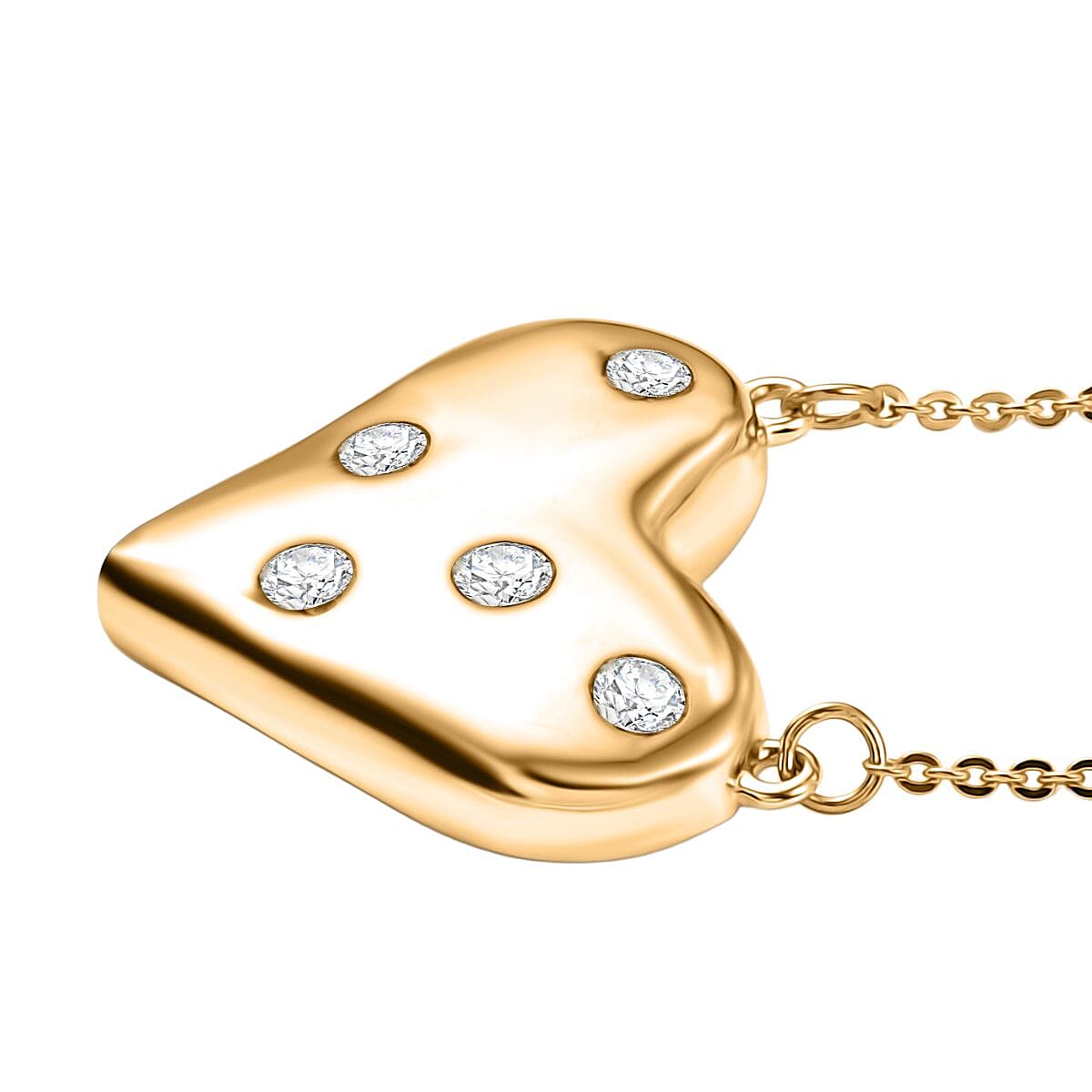 Moissanite Heart Necklace (Size - 20) in Yellow Gold Plated Sterling Silver, Silver Wt. 4.62 Gms