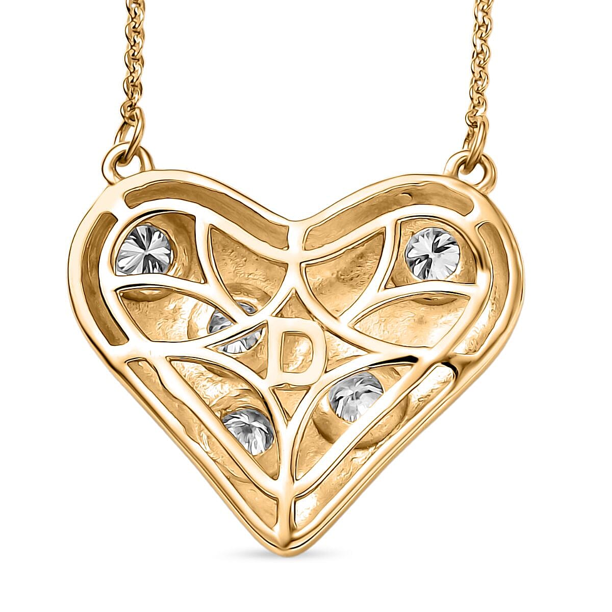 Moissanite Heart Necklace (Size - 20) in Yellow Gold Plated Sterling Silver, Silver Wt. 4.62 Gms