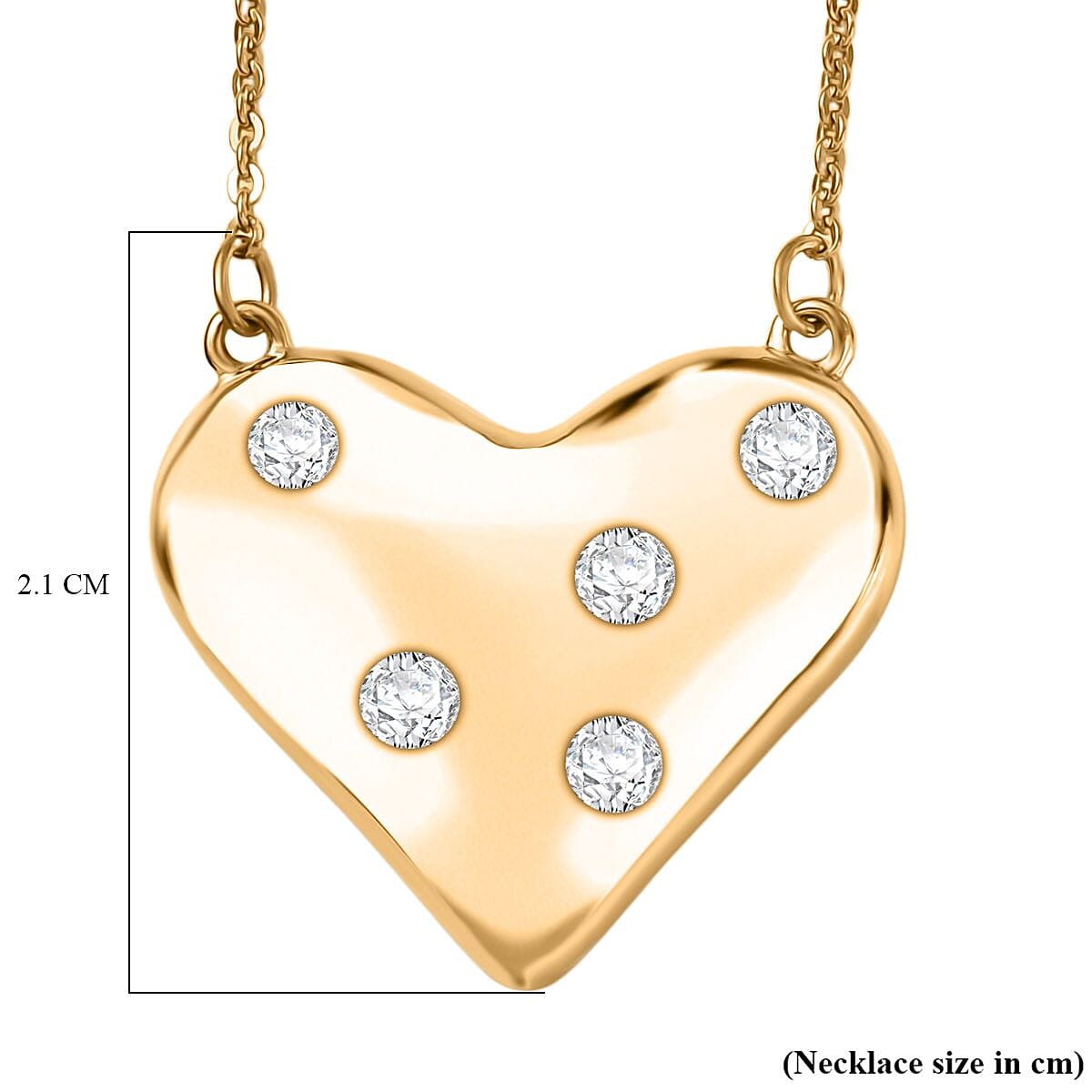 Moissanite Heart Necklace (Size - 20) in Yellow Gold Plated Sterling Silver, Silver Wt. 4.62 Gms