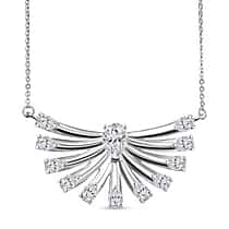D'Joy Peacock-Inspired Moissanite Feather Pendant Necklace (Size - 20) with Lobster Clasp in Rhodium Overlay Sterling Silver 2.34 Ct.