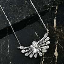 D'Joy Peacock-Inspired Moissanite Feather Pendant Necklace (Size - 20) with Lobster Clasp in Rhodium Overlay Sterling Silver 2.34 Ct.