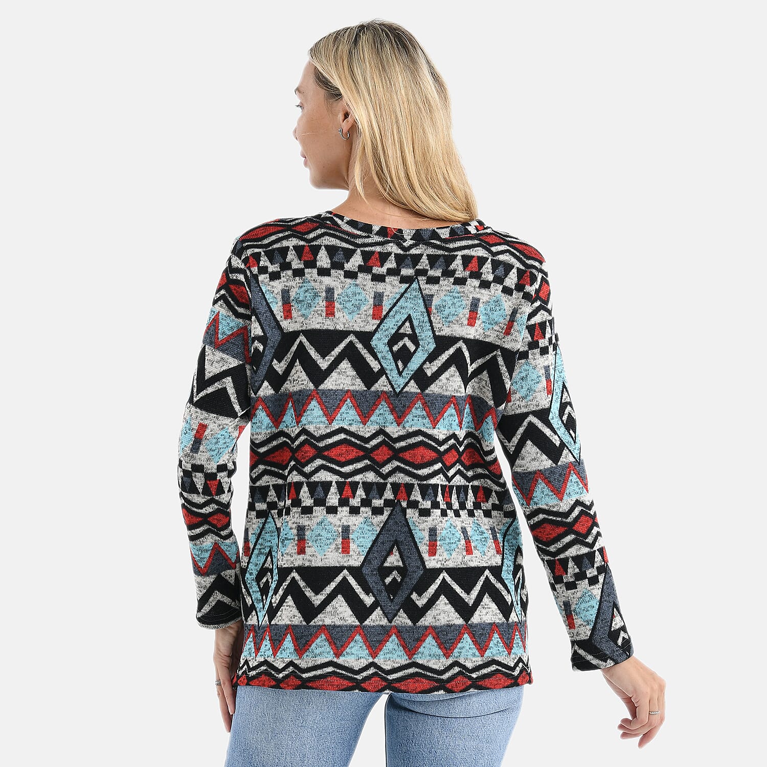 Styled By Round-Neck Aztec Geometric Knitted Top (One Size 8 - 18) - Multicolour