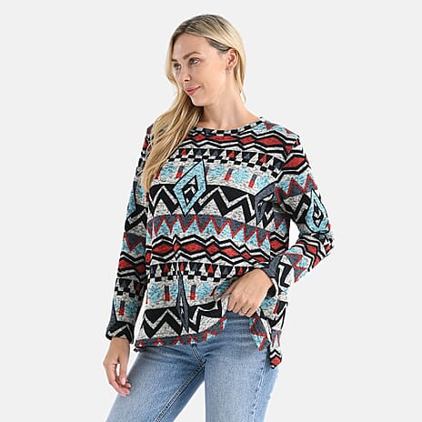 Styled By Round-Neck Aztec Geometric Knitted Top (One Size 8 - 18) - Multicolour