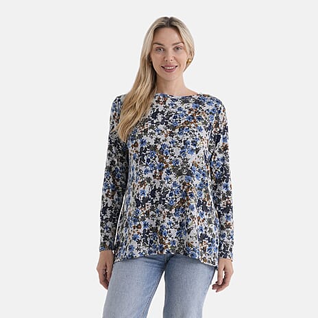 Styledby Leaf Print Round-Neck Knitted Top (One Size) - Grey