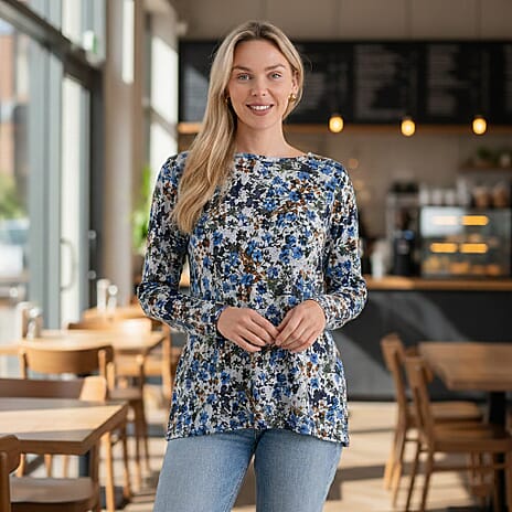 Styledby Leaf Print Round-Neck Knitted Top (One Size) - Grey