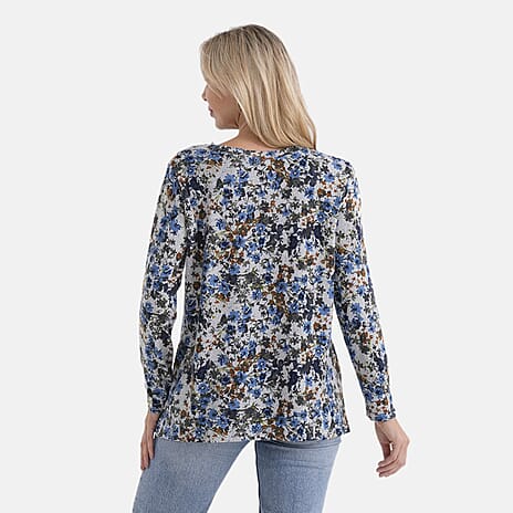 Styledby Leaf Print Round-Neck Knitted Top (One Size) - Grey