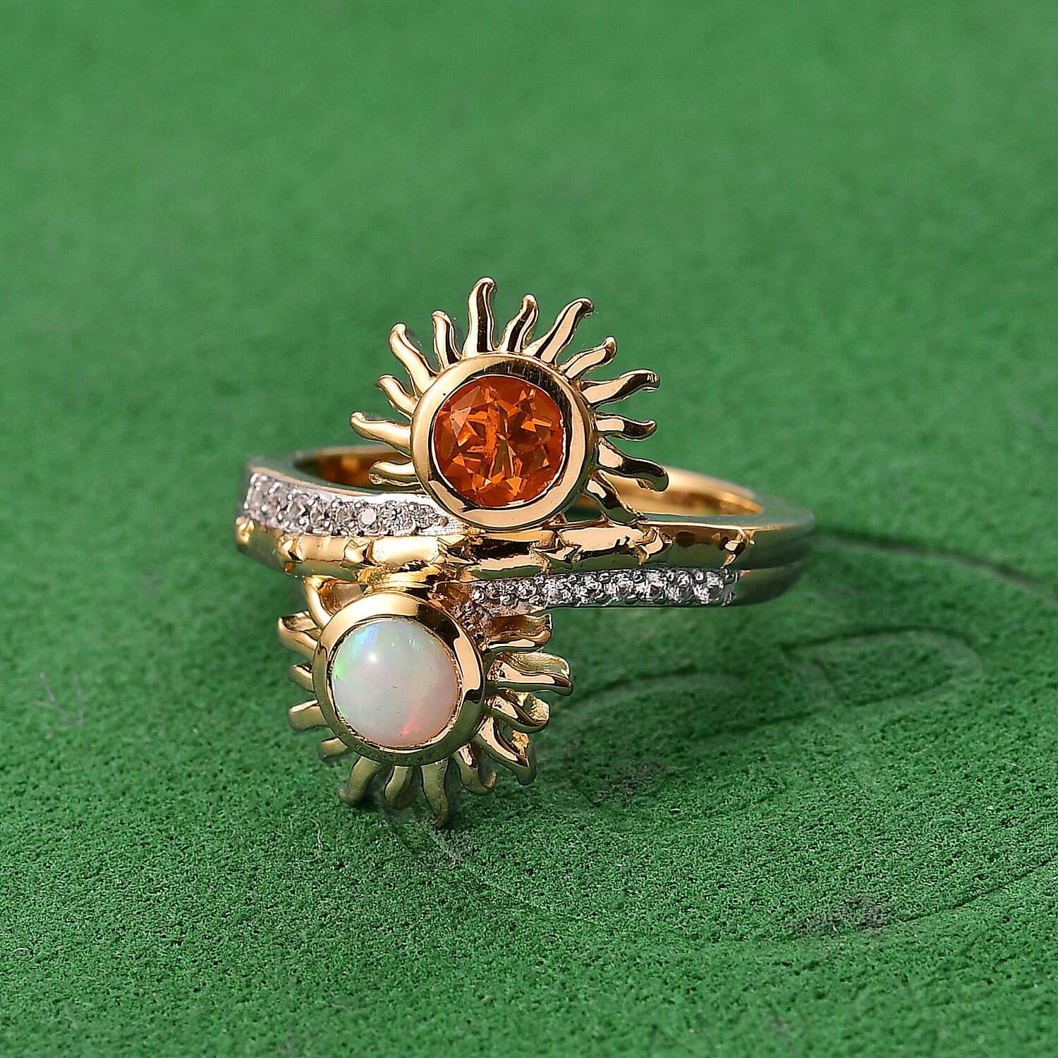 GP Celestial Dream Collection - Ethiopian Opal & Multi Gemstones Ring in 18K Vermeil Yellow Gold Plated Sterling Silver