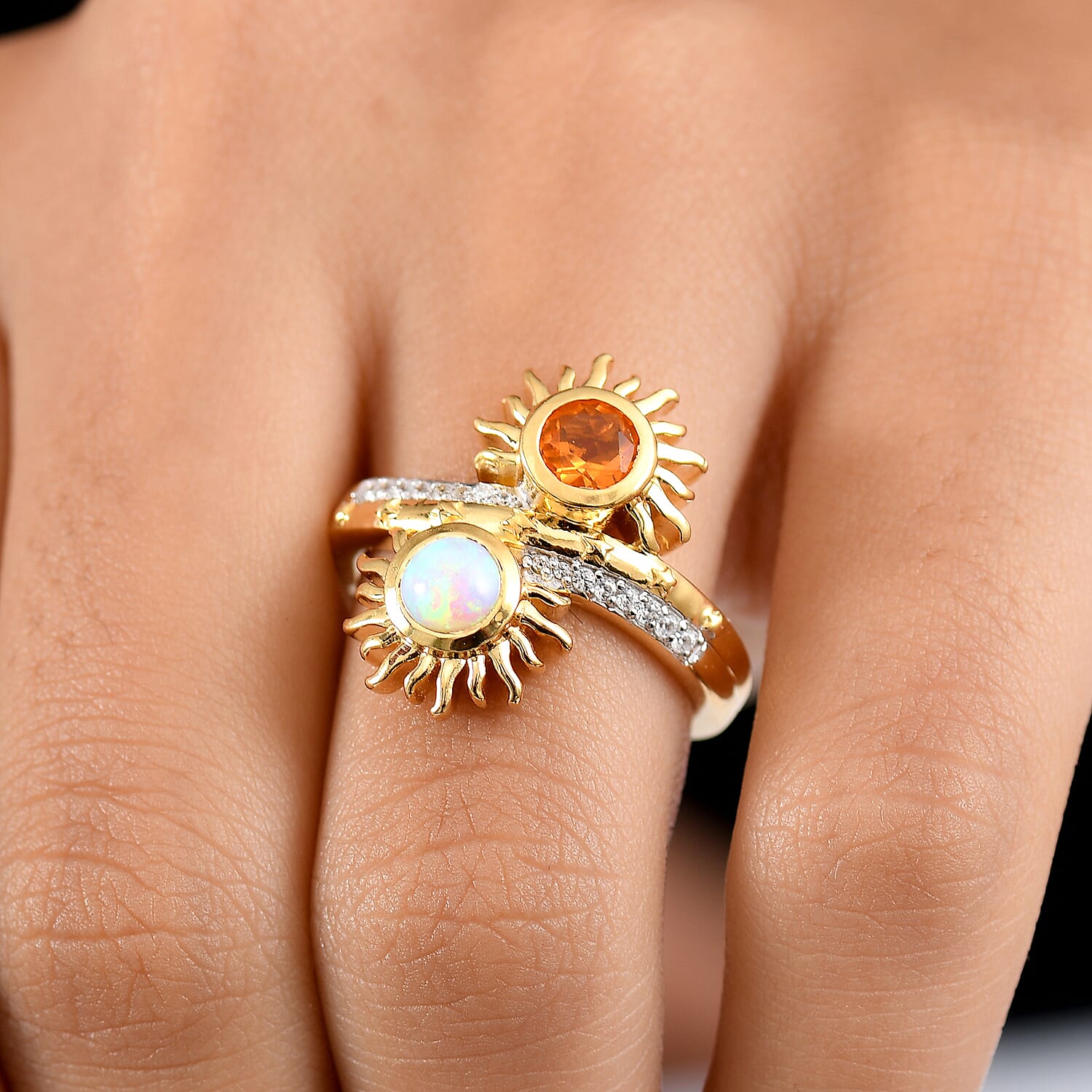 GP Celestial Dream Collection - Ethiopian Opal & Multi Gemstones Ring in 18K Vermeil Yellow Gold Plated Sterling Silver