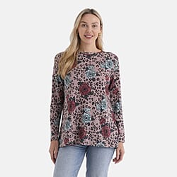 Styledby Rose Print Round-Neck Knitted Top (One Size) - Pink - Red