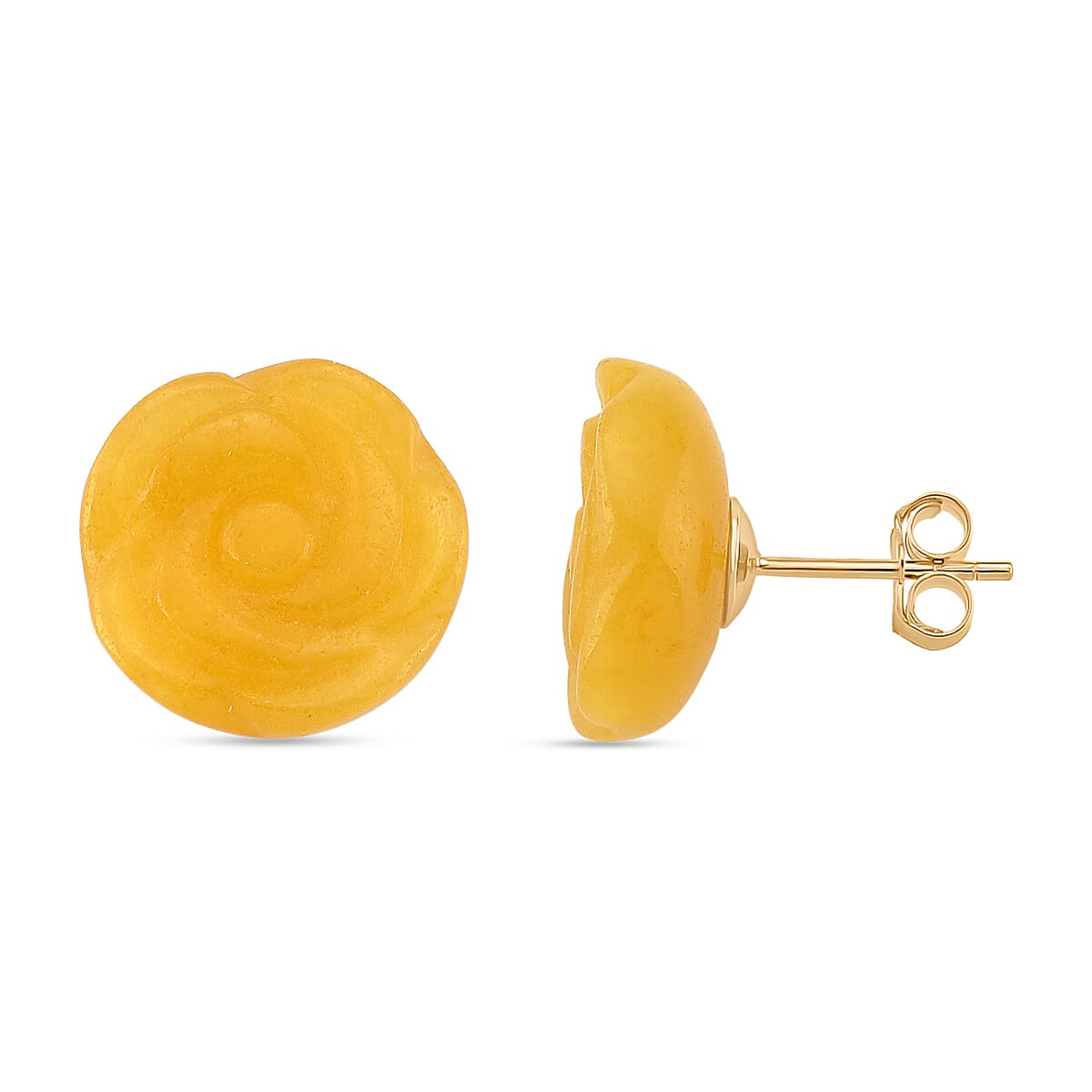 D'Joy Honey Jade Beads Flower Earring with Push Back in Yellow Gold Plated Sterling Silver 20.00 Ct.
