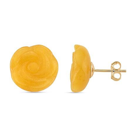 D'Joy Honey Jade Beads Flower Earring with Push Back in Yellow Gold Plated Sterling Silver 20.00 Ct.
