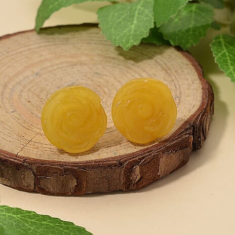 D'Joy Honey Jade Beads Flower Earring with Push Back in Yellow Gold Plated Sterling Silver 20.00 Ct.