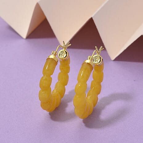 D'Joy Honey Jade Beads Earring with Clasp in Yellow Gold Plated Sterling Silver 45.00 Ct.