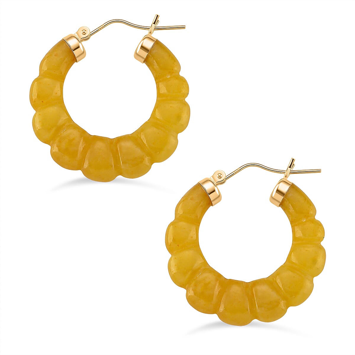 D'Joy Honey Jade Beads Earring with Clasp in Yellow Gold Plated Sterling Silver 45.00 Ct.