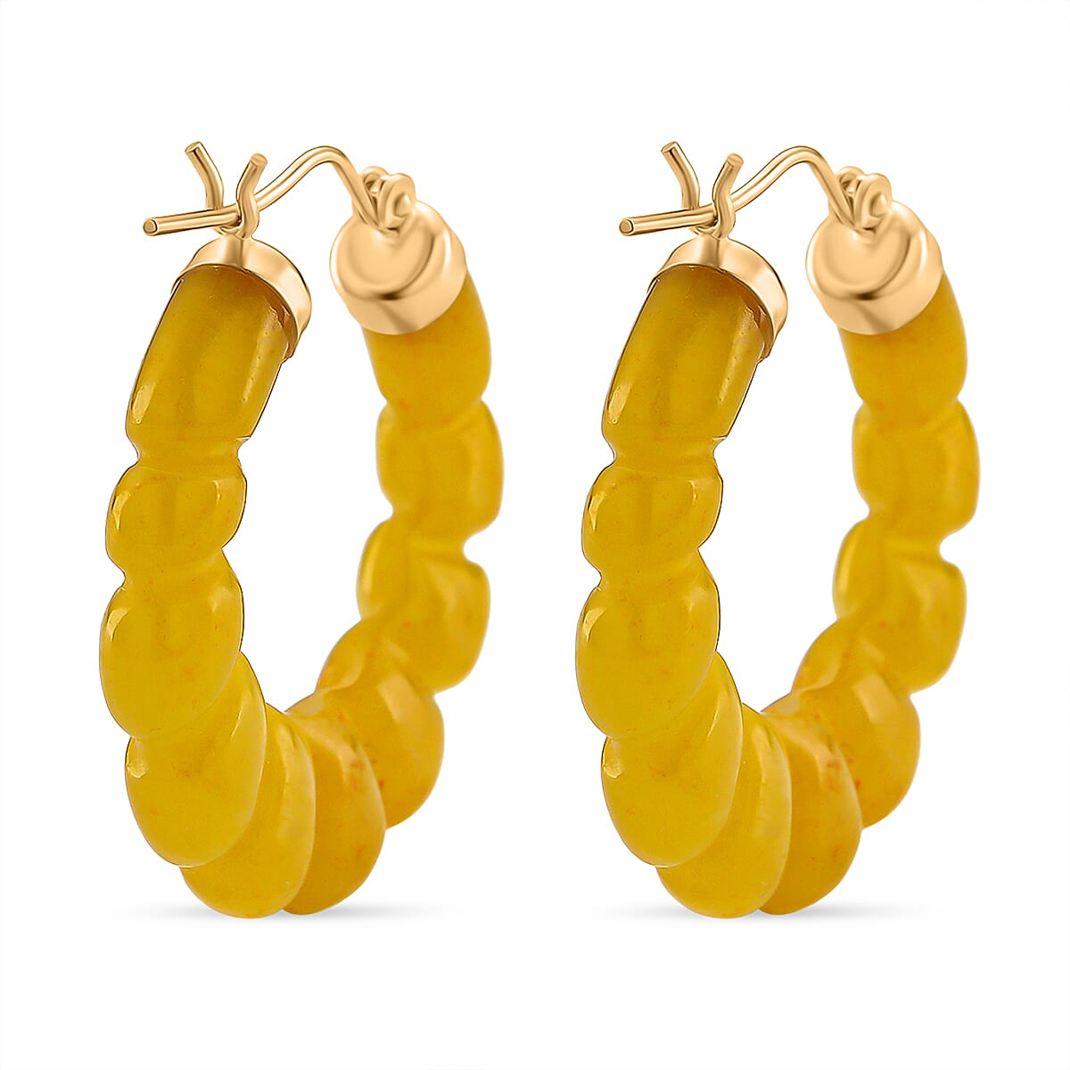 D'Joy Honey Jade Beads Earring with Clasp in Yellow Gold Plated Sterling Silver 45.00 Ct.