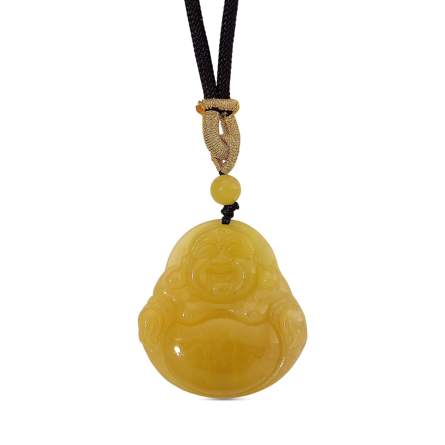 Honey Jade Buddha Embossed Necklace with Cotton Thread (Size 28 Adjustable)