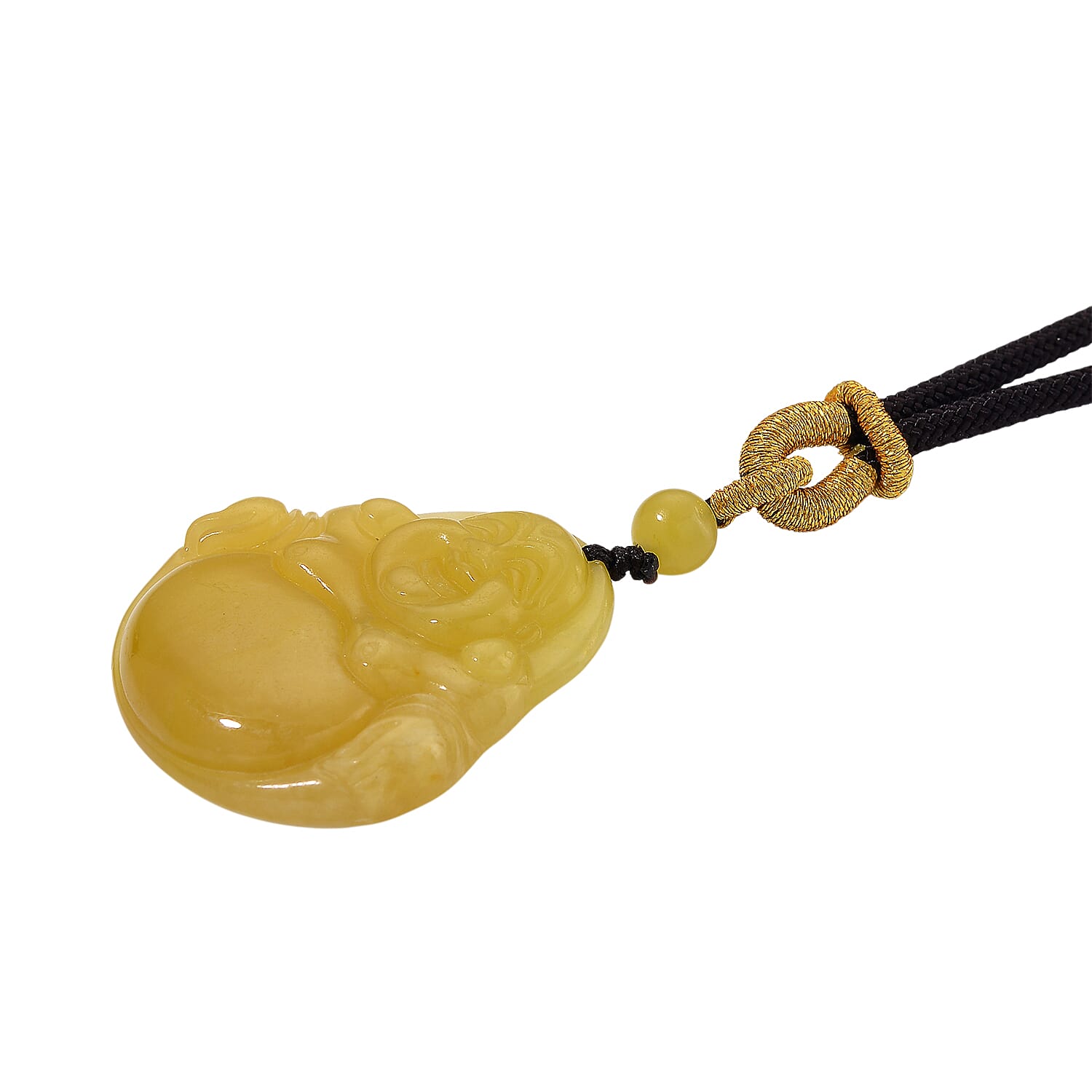 Honey Jade Buddha Embossed Necklace with Cotton Thread (Size 28 Adjustable)