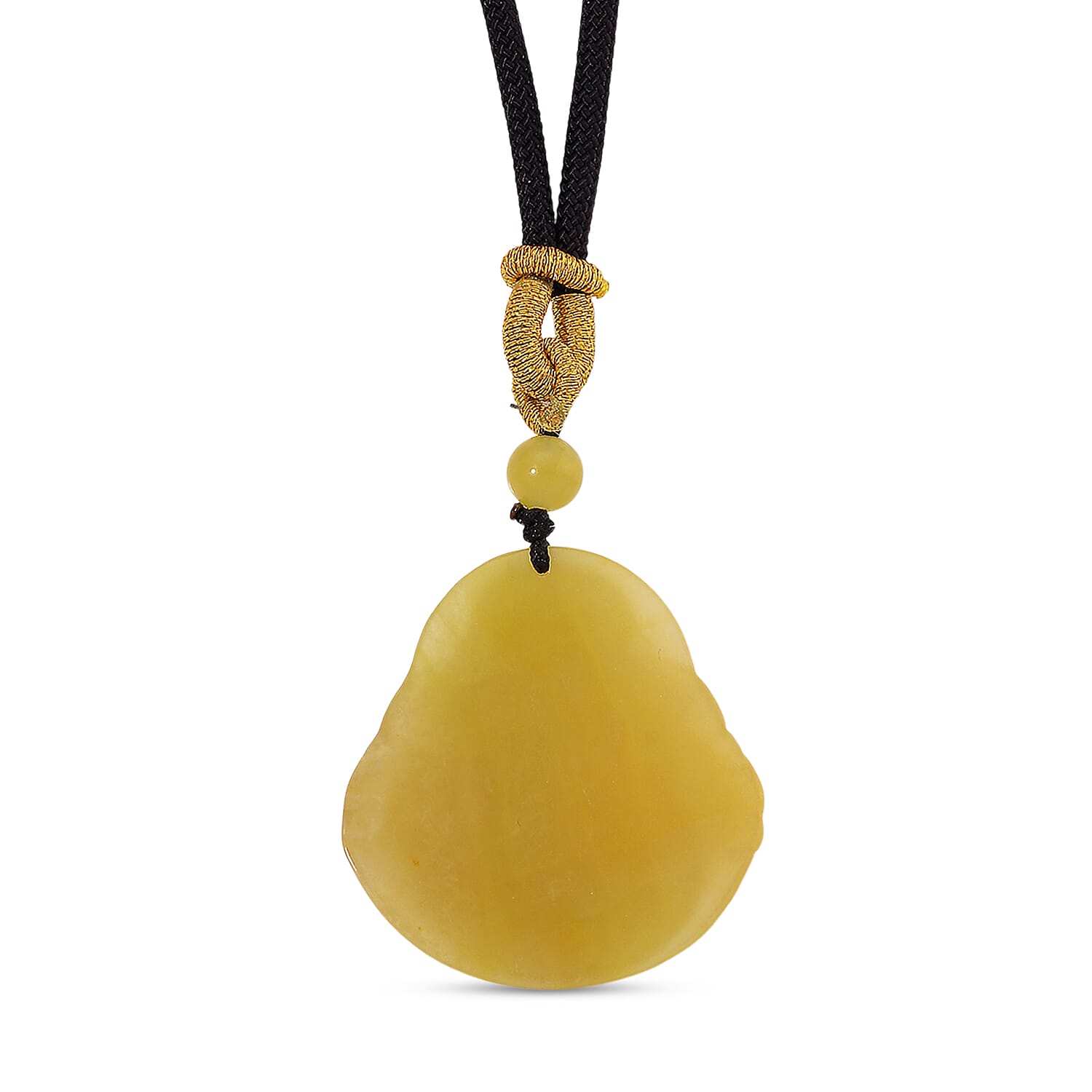 Honey Jade Buddha Embossed Necklace with Cotton Thread (Size 28 Adjustable)