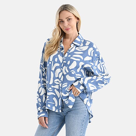 - Maisi Relaxed Fit Printed Shirt (Size - 10 to 14) - Blue - White