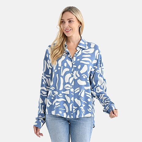 - Maisi Relaxed Fit Printed Shirt (Size - 10 to 14) - Blue - White
