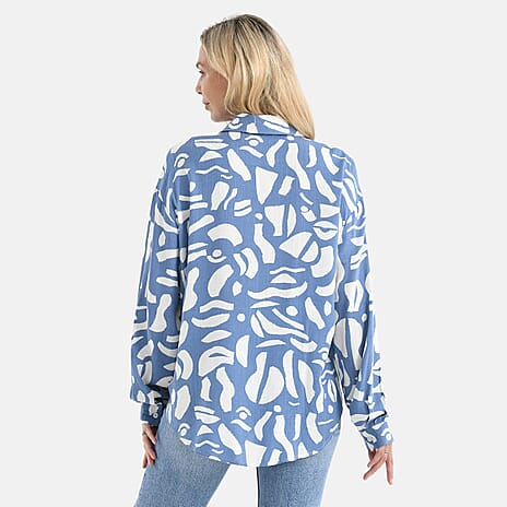 - Maisi Relaxed Fit Printed Shirt (Size - 16 to 20) - Blue - White