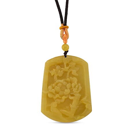 Honey Jade Flower Embossed Necklace with Cotton Thread (Size 26 Adjustable)
