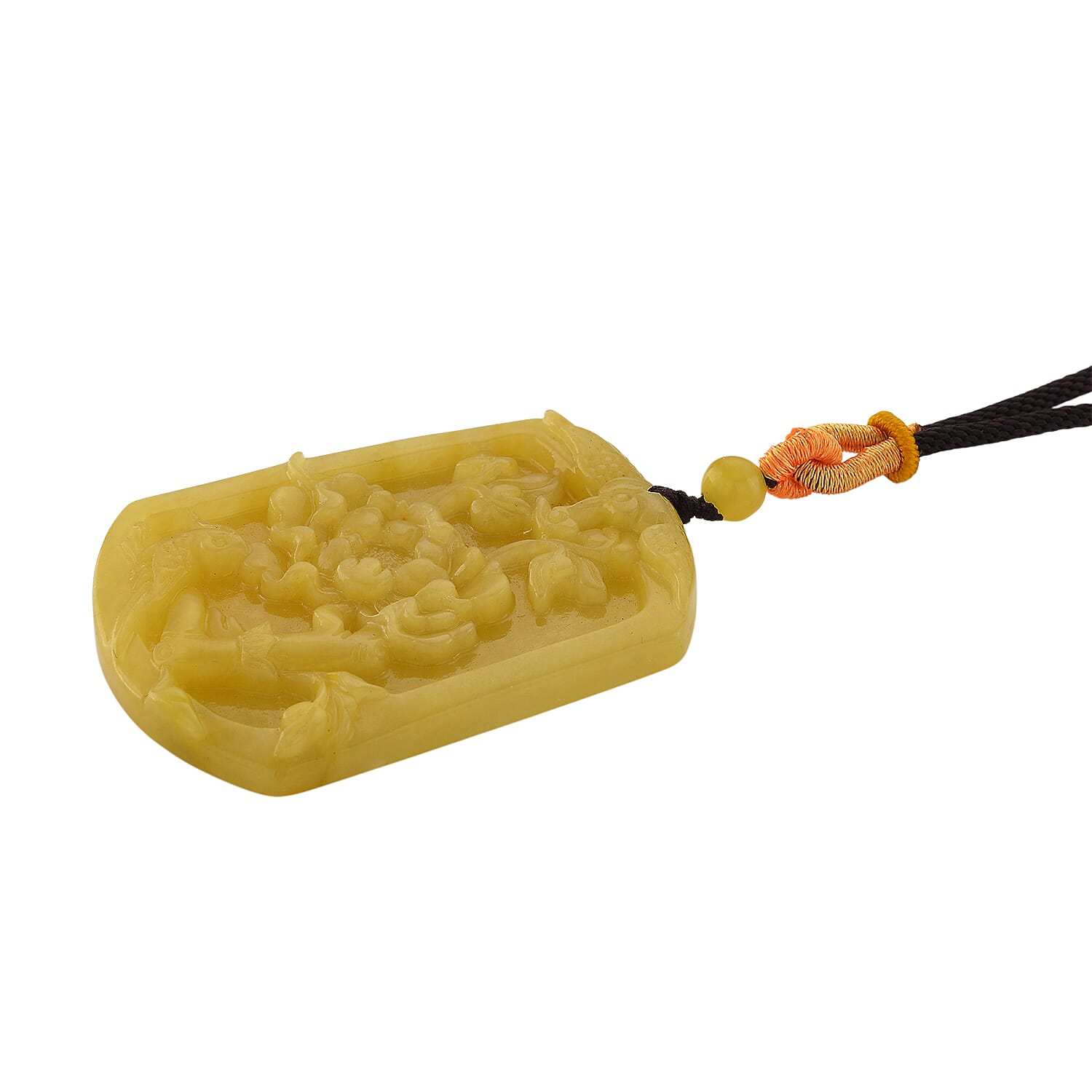 Honey Jade Flower Embossed Necklace with Cotton Thread (Size 26 Adjustable)