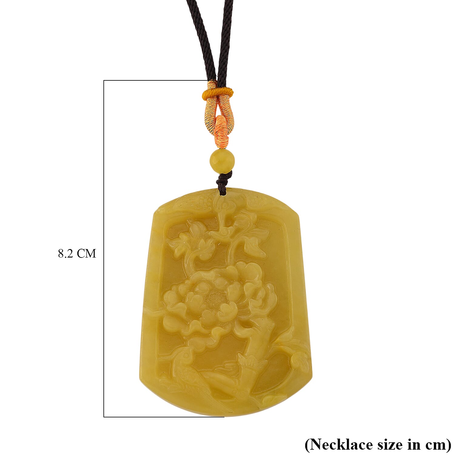 Honey Jade Flower Embossed Necklace with Cotton Thread (Size 26 Adjustable)