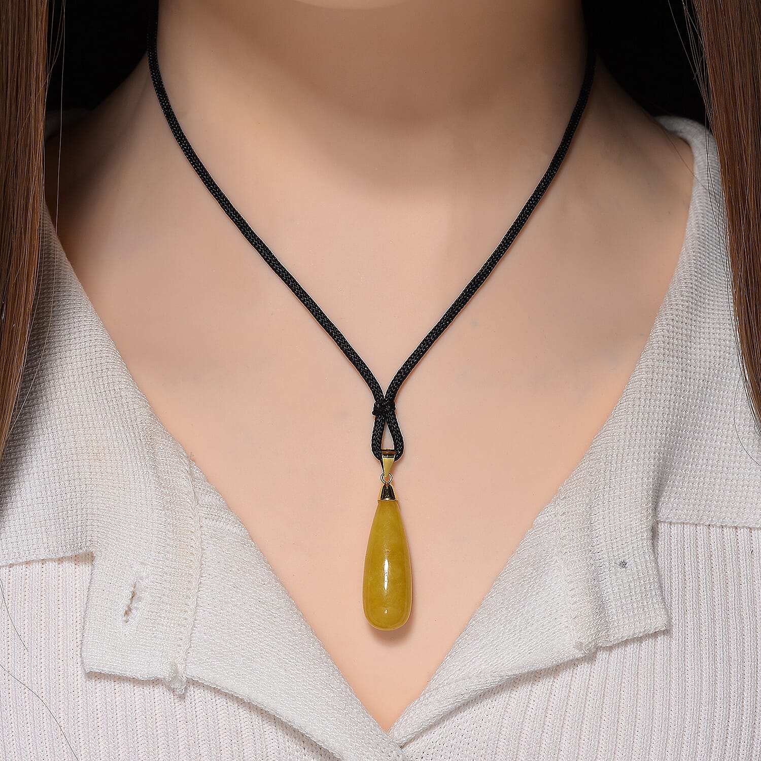 D'Joy Honey Jade Beads Necklace with Cotton Thread (Size 28 Adjustable) in Yellow Gold Plated Sterling Silver 30.00 Ct.