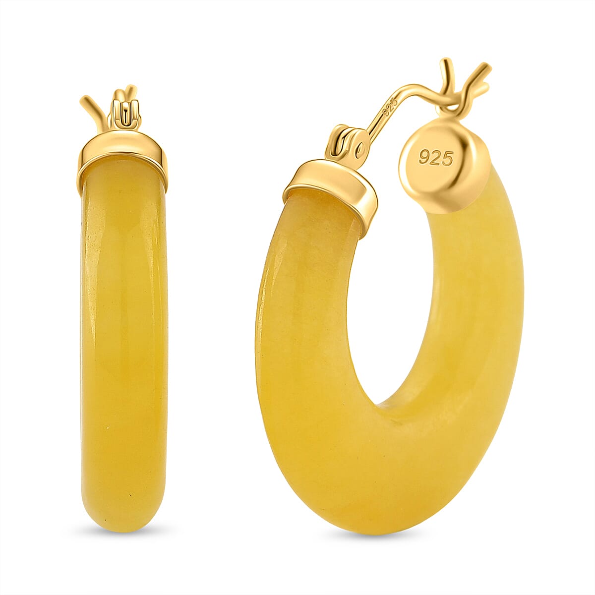 D'Joy Honey Jade Beads Earring with Clasp in Yellow Gold Plated Sterling Silver 41.50 Ct.