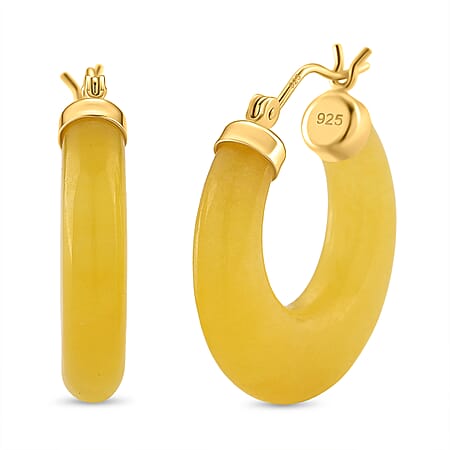 D'Joy Honey Jade Beads Earring with Clasp in Yellow Gold Plated Sterling Silver 41.50 Ct.