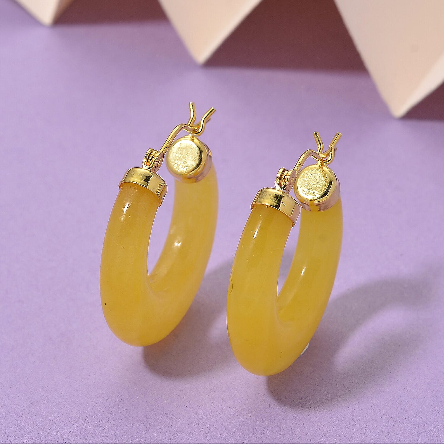 D'Joy Honey Jade Beads Earring with Clasp in Yellow Gold Plated Sterling Silver 41.50 Ct.