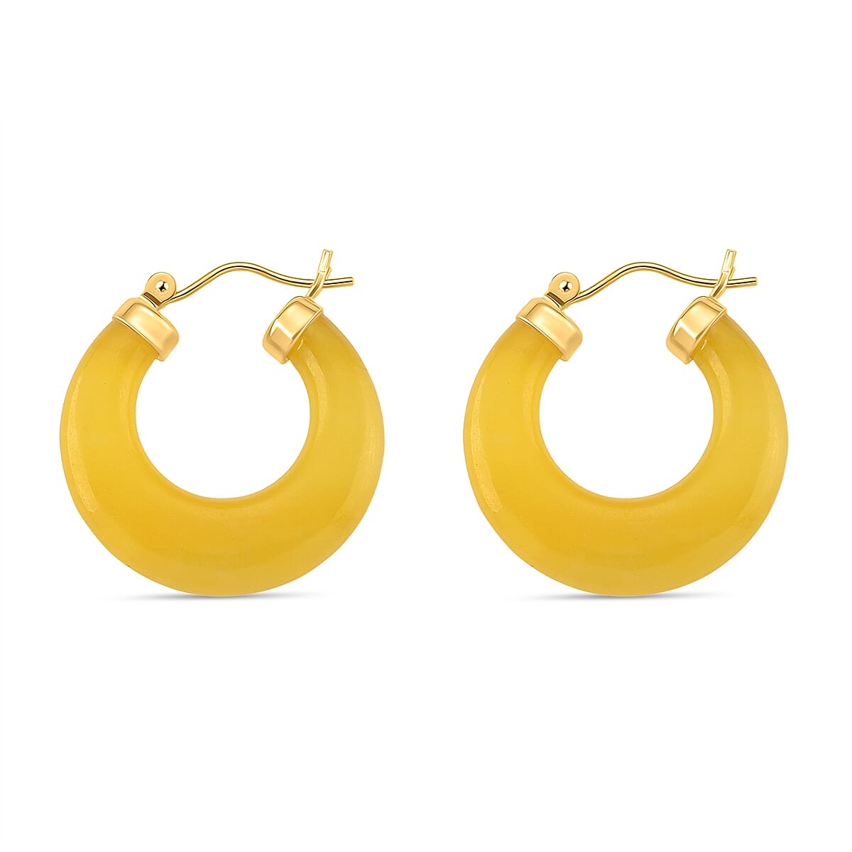 D'Joy Honey Jade Beads Earring with Clasp in Yellow Gold Plated Sterling Silver 41.50 Ct.