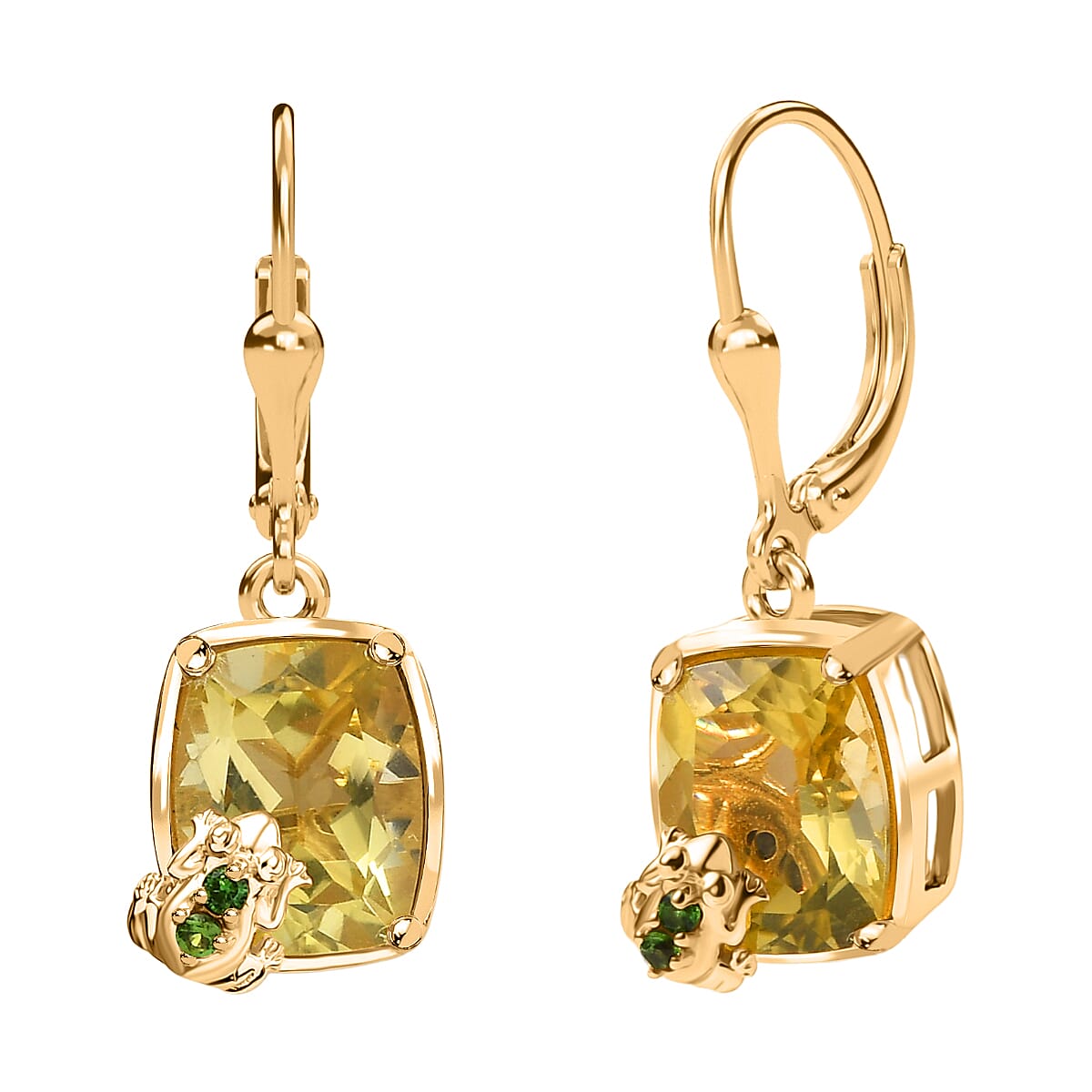 GP Italian Garden Collection - Green Gold Quartz & Multi Gemstones Solitaire Stud Push Post Earring in 18K Vermeil Yellow Gold Plated Sterling Silver 5.64 Ct.